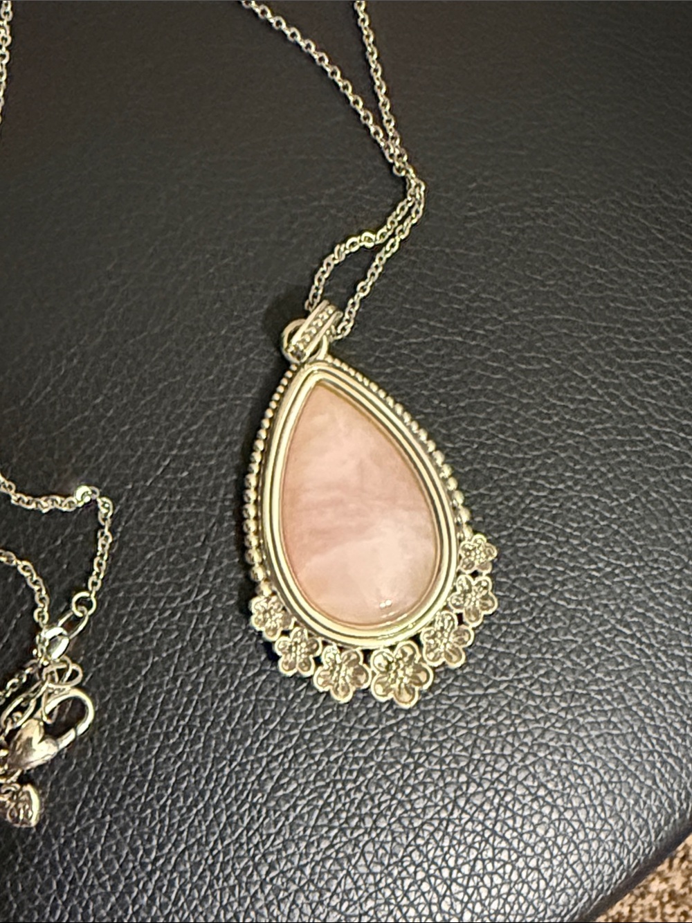 Brighton Silver Floral Teardrop Pink Stone Pendant Necklace